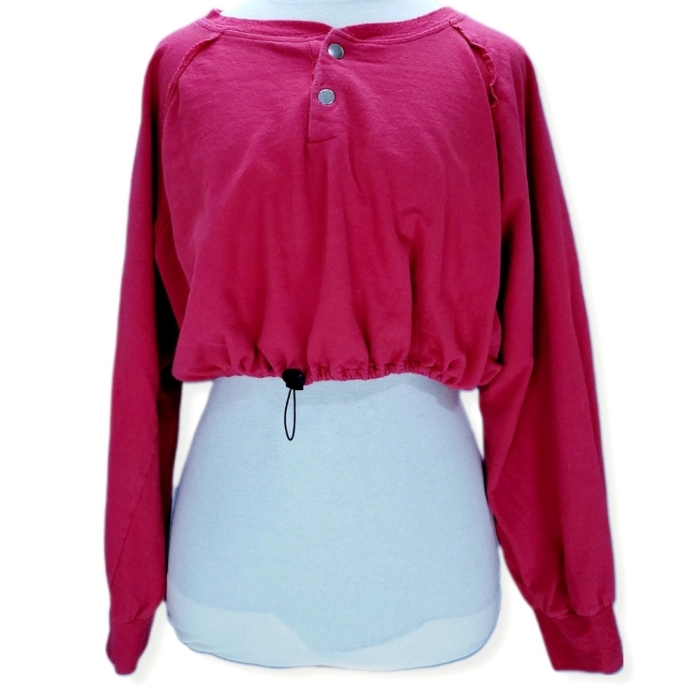 Intimately Free People Womens M Cropped Sweatshirt Coral Pink Drawstring Waist